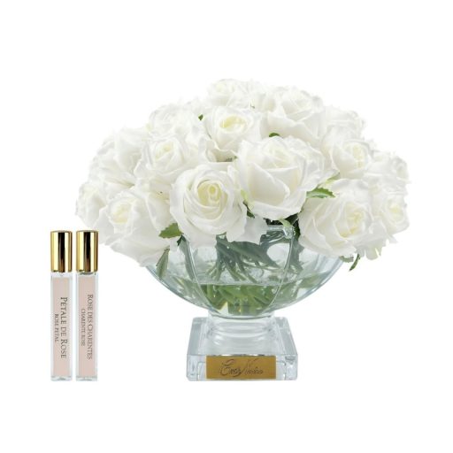 Cote Noire Luxury Centrepiece 37 Rose Bud Bouquet - White & Gold Badge