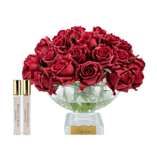 Cote Noire Luxury Centrepiece 37 Rose Bud Bouquet - Red & Gold Badge