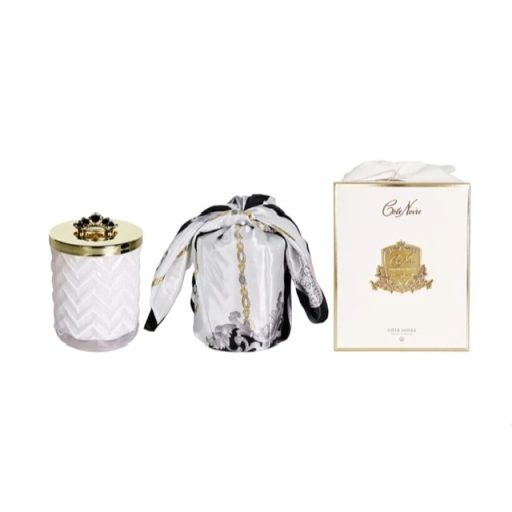 Cote-Noire-Herringbone-Candle-with-Scarf-White-Gold