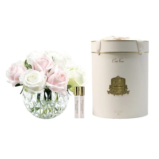 NEW - Cote Noire Luxury Round 13 Rose Bud Bouquet - French Pink, Green & White